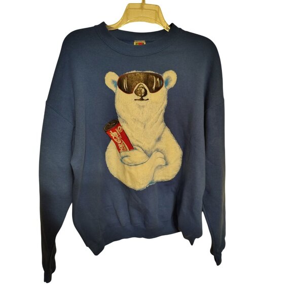 Coca Cola Tops - Vintage XXL Coca Cola Blue Sweatshirt, Polar Bear with Sunglasses Cotton Blend